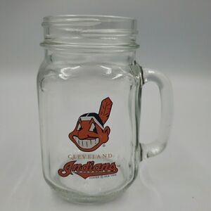 Vintage 1994 MLB Cleveland Indians Baseball Chief Wahoo Glass Beer Mug Mason Jar